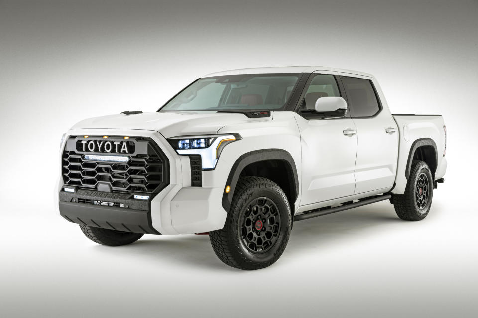This photo provided by Toyota shows the 2022 Tundra. A full redesign this year brings about more powerful engines and increased maximum towing and payload capacities. (Toyota Motor Sales U.S.A. via AP)