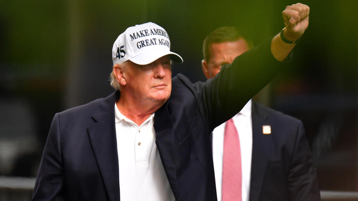 Former U.S. President Donald Trump arrives at Trump Tower in Manhattan on July 04, 2021 in New York City. (James Devaney/GC Images)