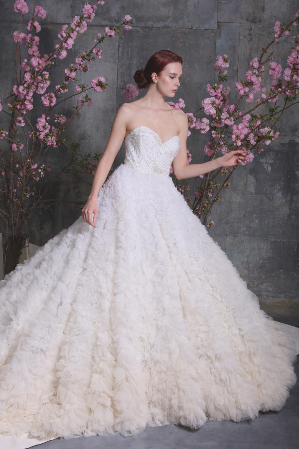 Strapless tulle gown with silver embellishments from the Christian Siriano Spring 2018 bridal collection