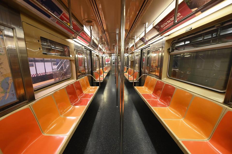 An empty New York Subway car is seen on March 23, 2020 in New York City.