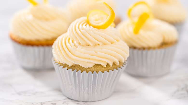 Lemon cupcakes topped with lemon buttercream