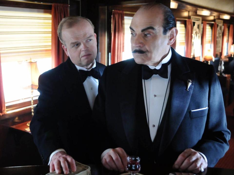 David Suchet as Poirot (right) and Toby Jones as Samuel Ratchett in ‘Murder on the Orient Express’ from 2010 (Rex Features)