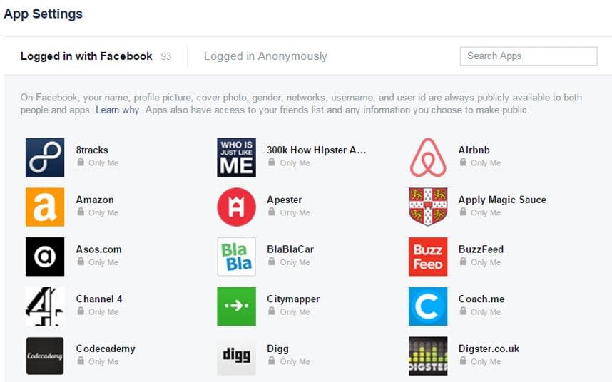 Check what apps are logged in - Credit: Facebook