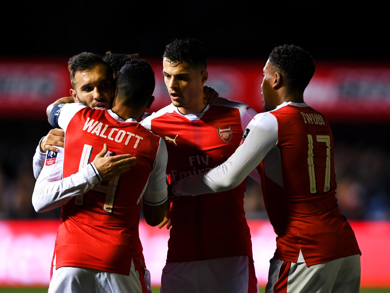 Theo Walcott scored Arsenal's second goal of the evening to put the tie to bed: Getty