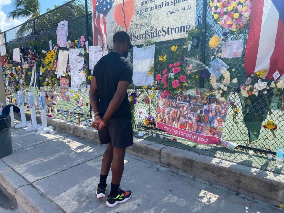 Former Miami Heat star Dwyane Wade came to Surfside, spoke with rescue workers before their shift and spent some moments at the memorial for those lost in the Champlain Towers South tragedy.