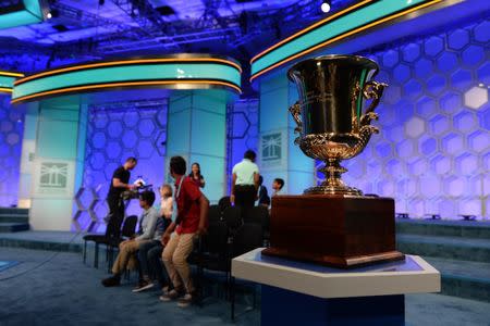 May 31, 2018; National Harbor, MD, USA; A general view of as sixteen spellers move into the evening round during the 2018 Scripps National Spelling Bee at the Gaylord National Resort and Convention Center. Mandatory Credit: Sean Dougherty-USA TODAY NETWORK