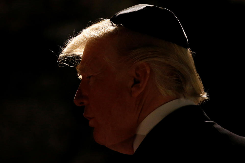 Trump arrives to participate in a wreath-laying at the Yad Vashem holocaust memorial in Jerusalem