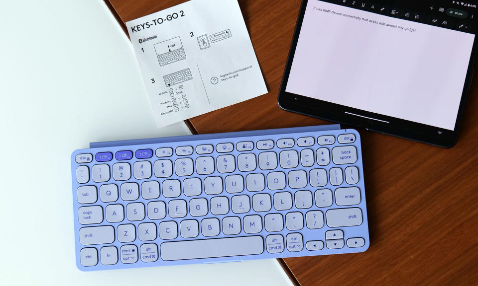 Keys-To-Go 2 connects via Bluetooth and can switch between three pairs of devices with a single keystroke. 