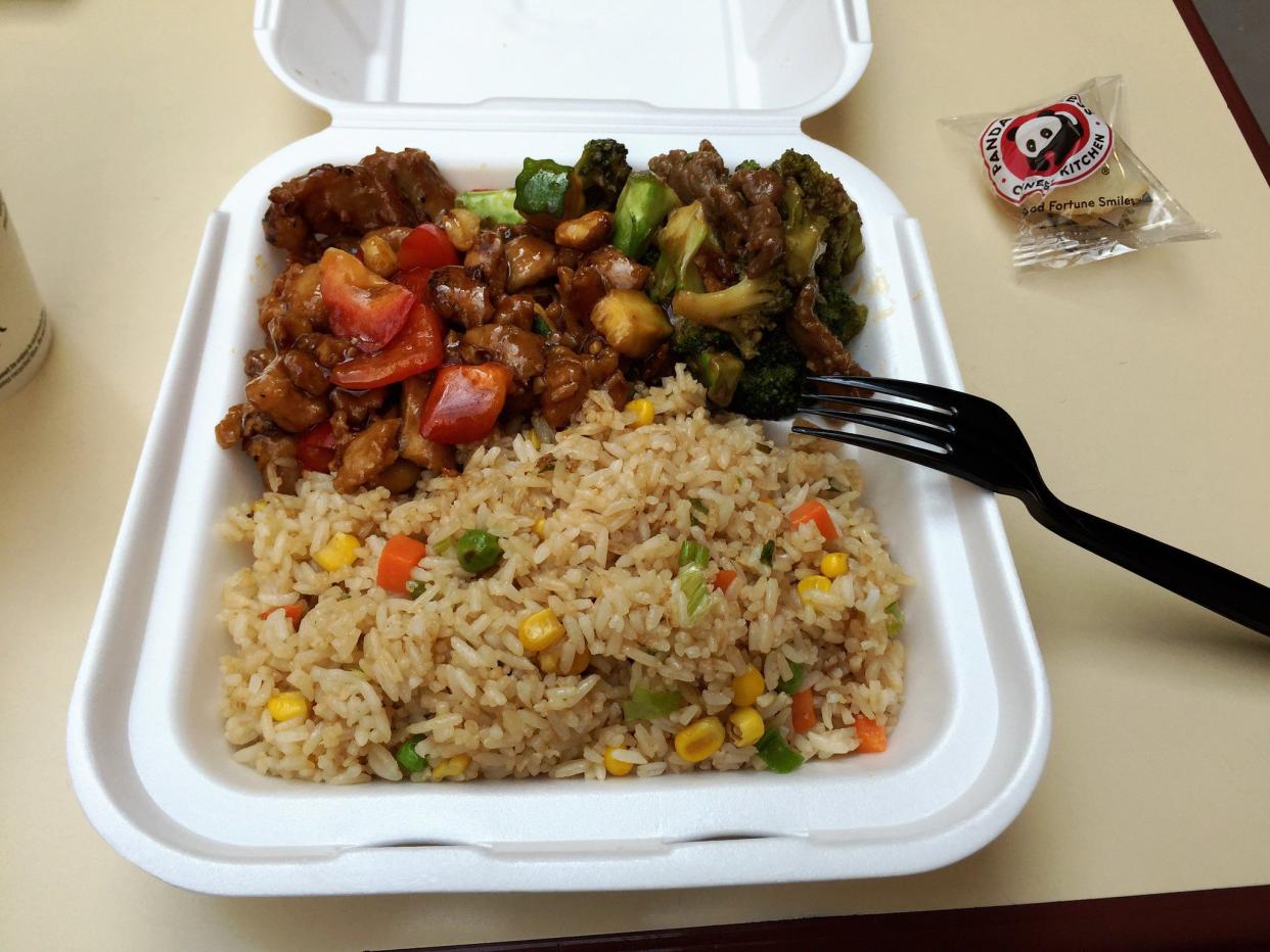 Beef with broccoli, Kung pao chicken, and fried rice from Panda Express