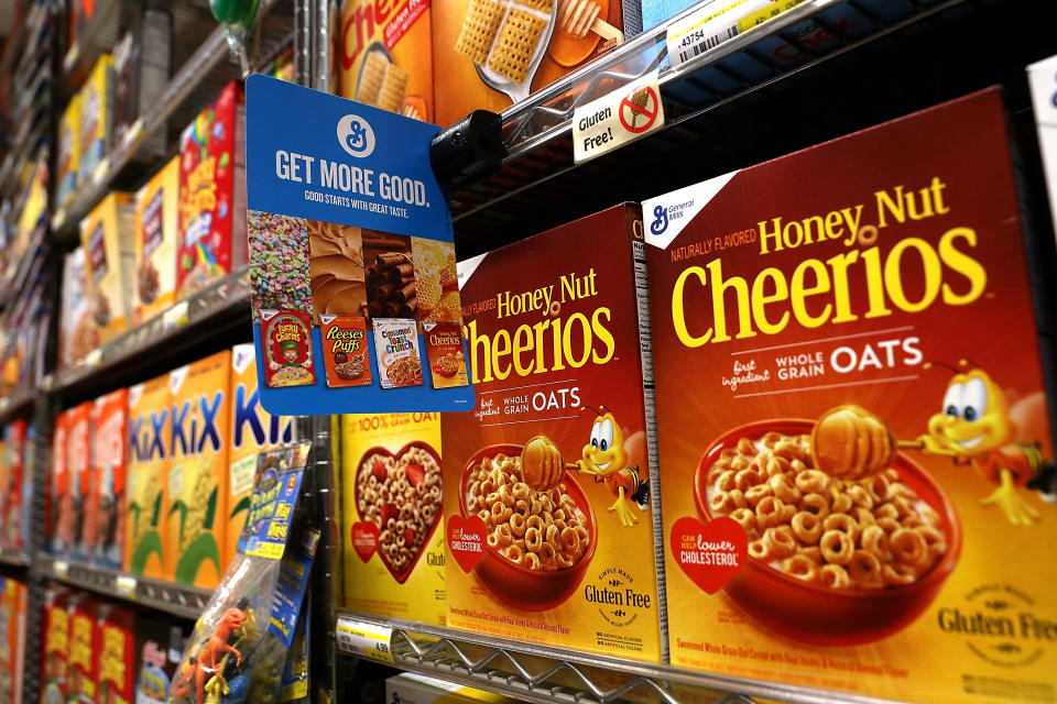 SAN RAFAEL, CA - SEPTEMBER 20:  Boxes of General Mills' Honey Nut Cheerios are displayed at Scotty's Market on September 20, 2017 in San Rafael, California. General Mills reported a lower than expected first quarter earnings as yogurt and cereal sales slump. The company had a net income of $405 million in the first quarter missing analysts estimates of $446 million. (Photo by Justin Sullivan/Getty Images)