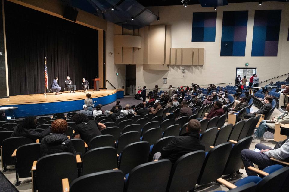 Akron residents gather Saturday for a community meeting about the police chief search at Buchtel CLC.