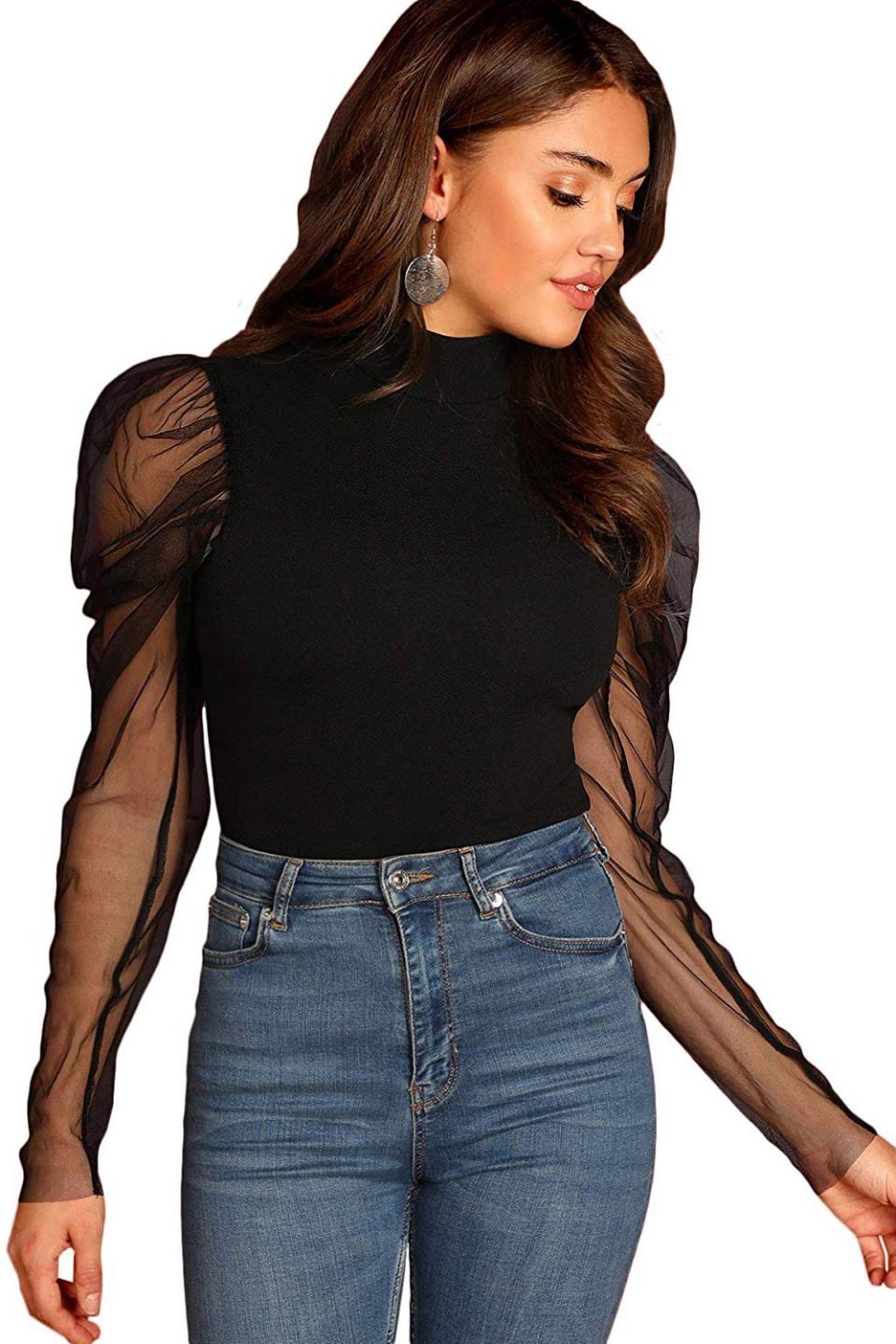 Mesh Puff Sleeve Blouse