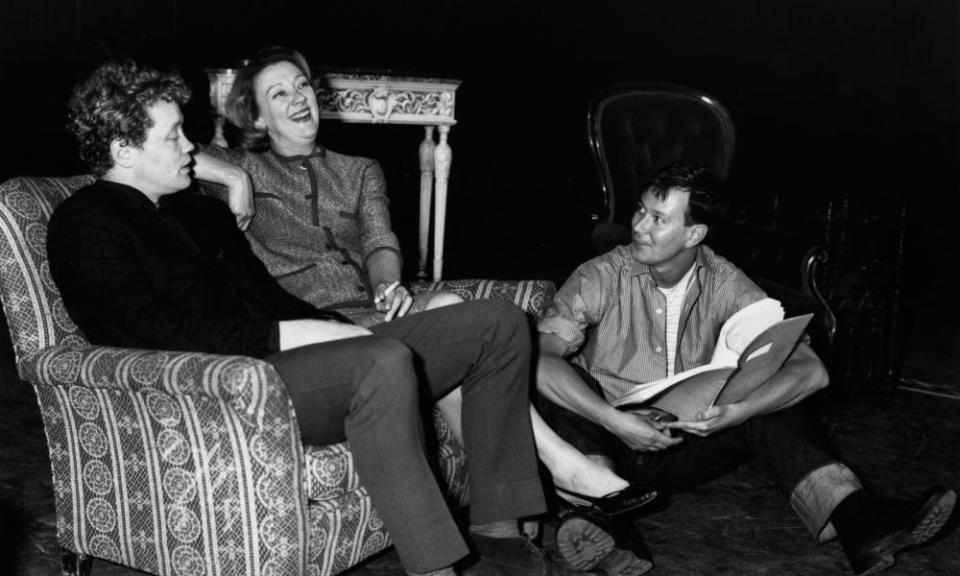 Joe Orton, right, with Dudley Sutton and Madge Ryan in Entertaining Mr Sloane, the script of which John Tydeman passed to Peggy Ramsay, and which opened at the Arts theatre, London, in 1964.