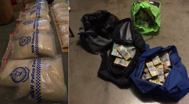 Along with the drugs, $1.4m in cash was also seized. Photo: NSW Police