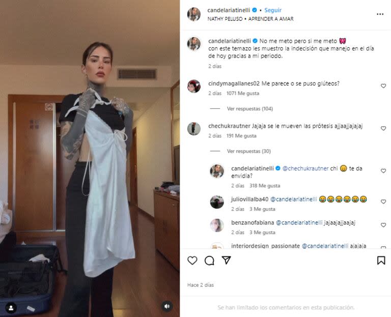 Los comentarios que recibió Tinelli en su posteo (Foto: Instagram @candelariatinelli)