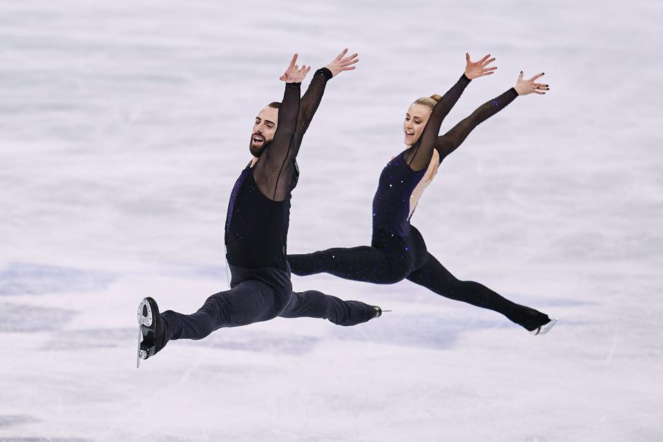 Ashley Cain-Gribble and Timothy Leduc competing in the ISU World Figure Skating Championships on March 24, 2021 in Stockholm, Sweden.