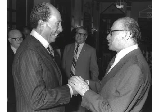 Egyptian President Anwar Sadat's 1977 visit to Israel led to a formal end to the decades-long state of war between the two countries