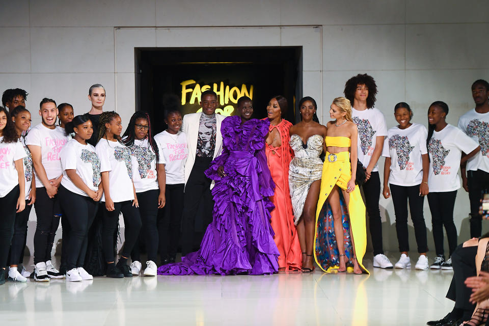 Damson Idris, Adut Akech, Naomi Campbell and Stella Maxwell at the finale of the Fashion For Relief catwalk show [Photo: Getty Images]