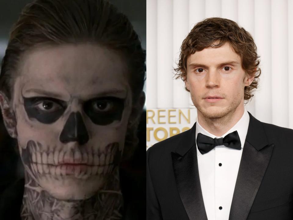 Evan Peters as Tate Langdon in "American Horror Story: Murder House," and at the 29th Annual Screen Actors Guild Awards at Fairmont Century Plaza on February 26, 2023 in Los Angeles, California.