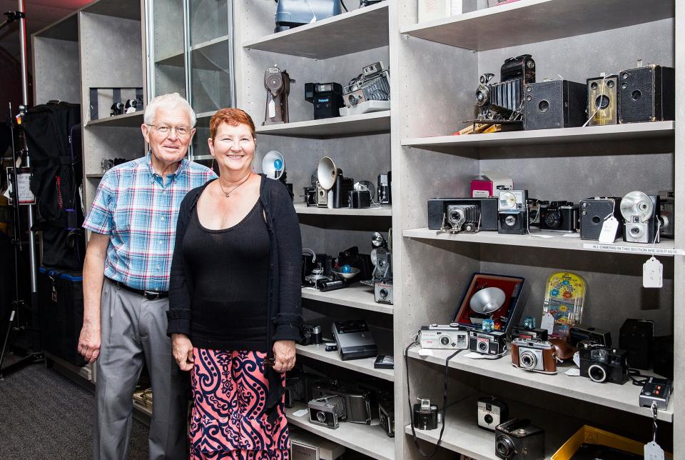 Mike and Sherry Powell at Jack's Camera Shop, and the location of their downtown apartment in Muncie. 