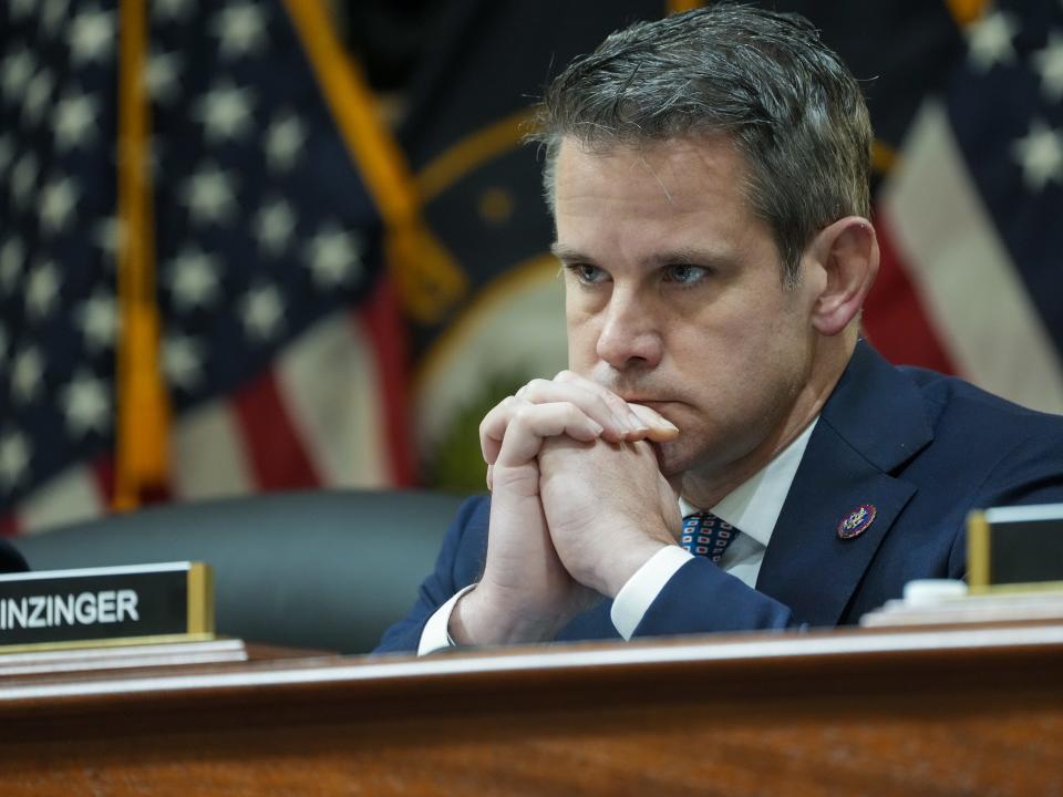 Rep. Adam Kinzinger (R-Ill.) during a House Select Committee to Investigate the January 6th hearing in the Cannon House Office Building on Thursday, June 16, 2022 in Washington, DC.