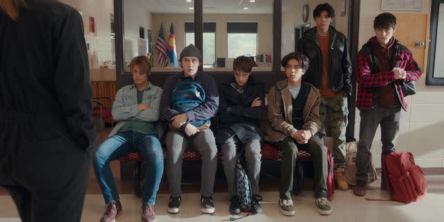 <p>Courtesy of Netflix</p> Noah LaLonde as Cole, Connor Stanhope as Danny, Corey Fogelmanis as Nathan, Myles Perez as Lee, Isaac Arellanes as Isaac and Ashby Gentry as Alex in episode 7 of 'My Life with the Walter Boys'