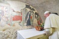 Pope Francis visits the nativity scene of Greccio