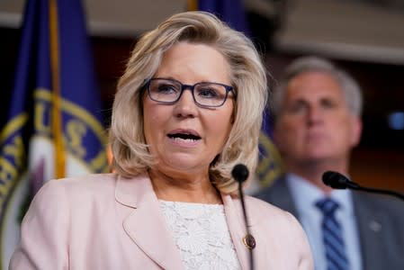 FILE PHOTO: House Republican Conference Chair Liz Cheney speaks at a news conference on Capitol Hill