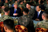 <p>President Donald Trump and South Korea’s President Moon Jae-in have lunch with troops at U.S. military installation Camp Humphreys in Pyeongtaek, South Korea, Nov. 7, 2017. (Photo: Jonathan Ernst/Reuters) </p>