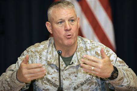 U.S. Marine Corps Brigadier General Mark Gurganus speaks at a news conference in Baghdad in this file photo taken May 13, 2007. REUTERS/Sabah Arar/Pool