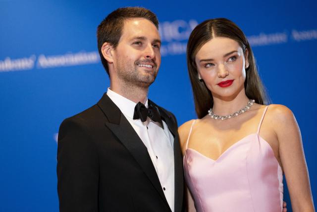 Australian Model Miranda Kerr and Evan Spiegel arrive at the 2022 White  House Correspondents' Association Dinner at the Washington Hilton in  Washington, DC on Saturday, April 30, 2022. The dinner is back