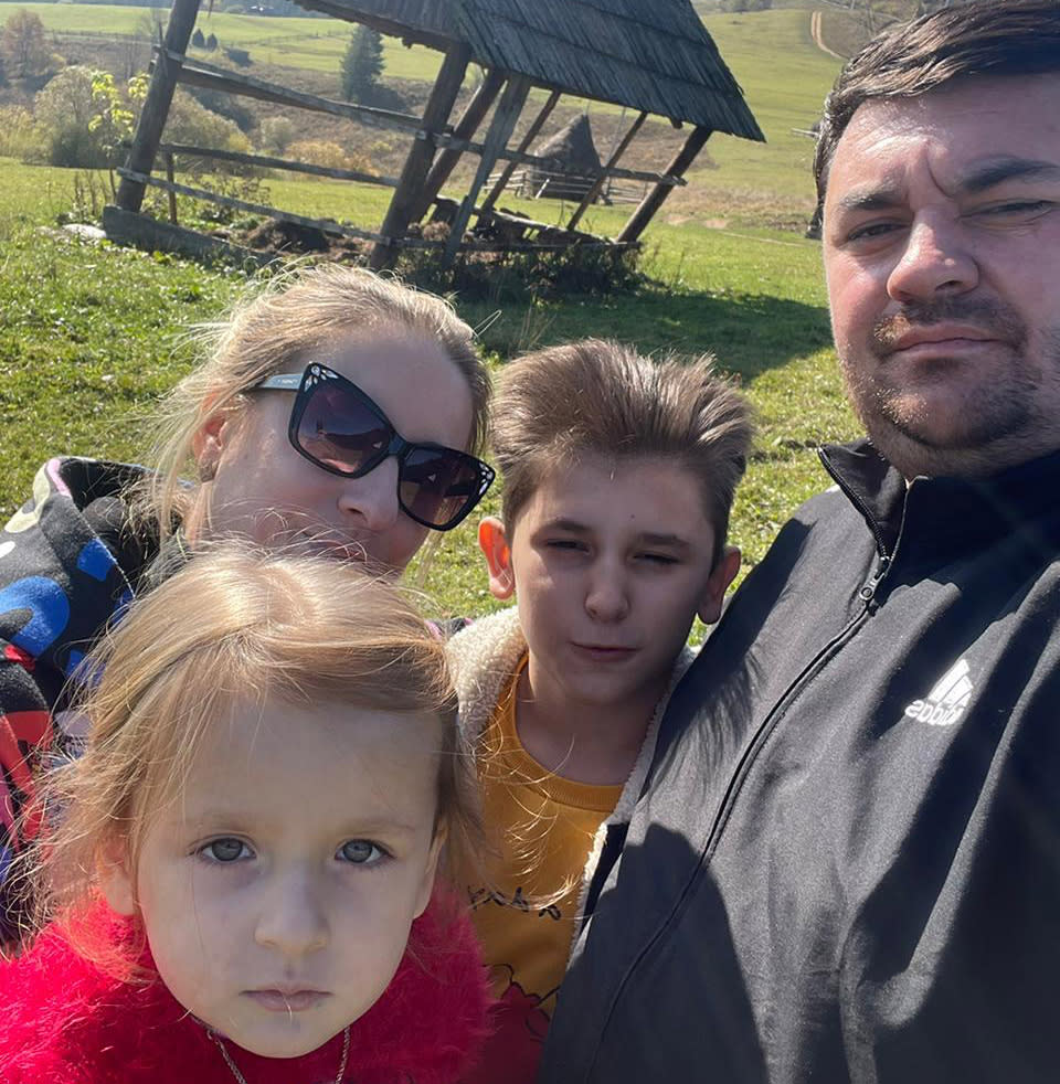 Kateryna Humenyuk with her husband and children. 