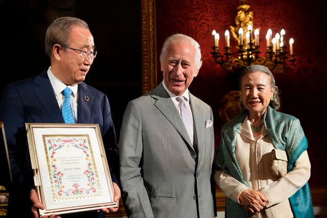 <p>KIRSTY WIGGLESWORTH/POOL/AFP via Getty</p> Ban Ki-moon (left) and King Charles at The King's Foundation Awards on June 11, 2024.