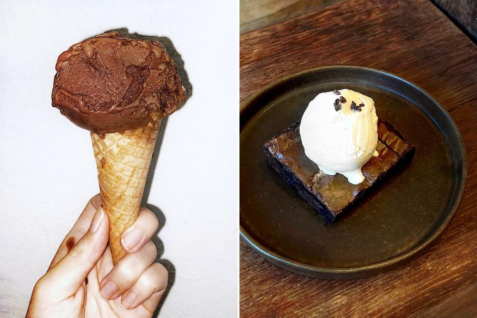 Enjoy Takonoroom’s gelato atop an ice cream cone or a brownie.