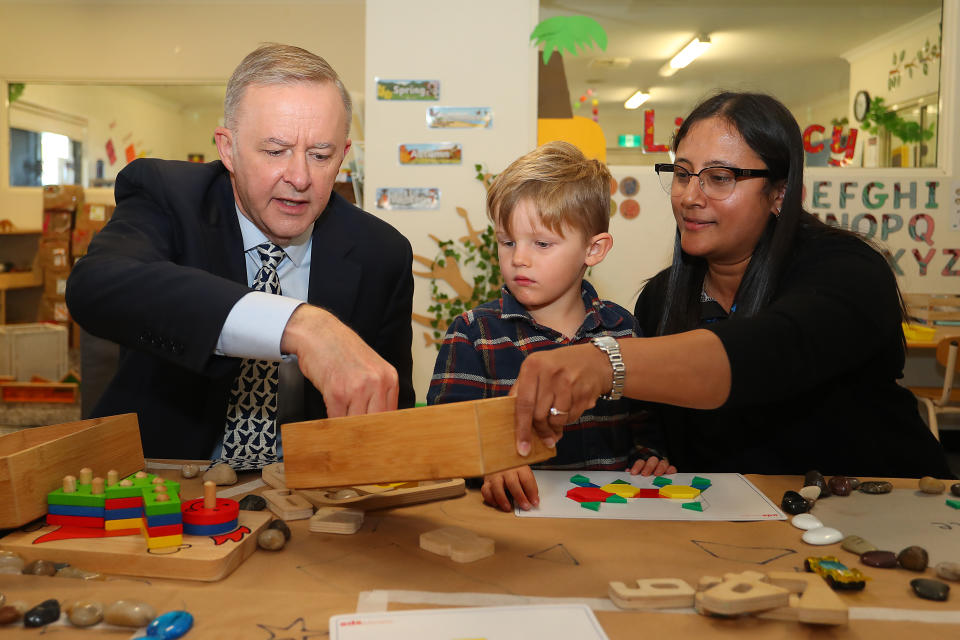 Anthony Albanese visits a childcare centre during the election campaign.