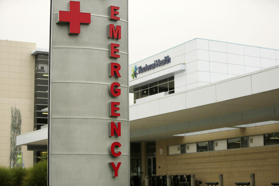 FILE - In this Sept. 10, 2021 file photo an emergency department sign is photographed at Kootenai Health, in Coeur d'Alene, Idaho. Idaho's public health leaders have expanded health care rationing statewide amid a massive increase in the number of coronavirus patients requiring hospitalization. The Idaho Department of Health and Welfare made the announcement Thursday Sept. 16, 2021. (AP Photo/Young Kwak,File)