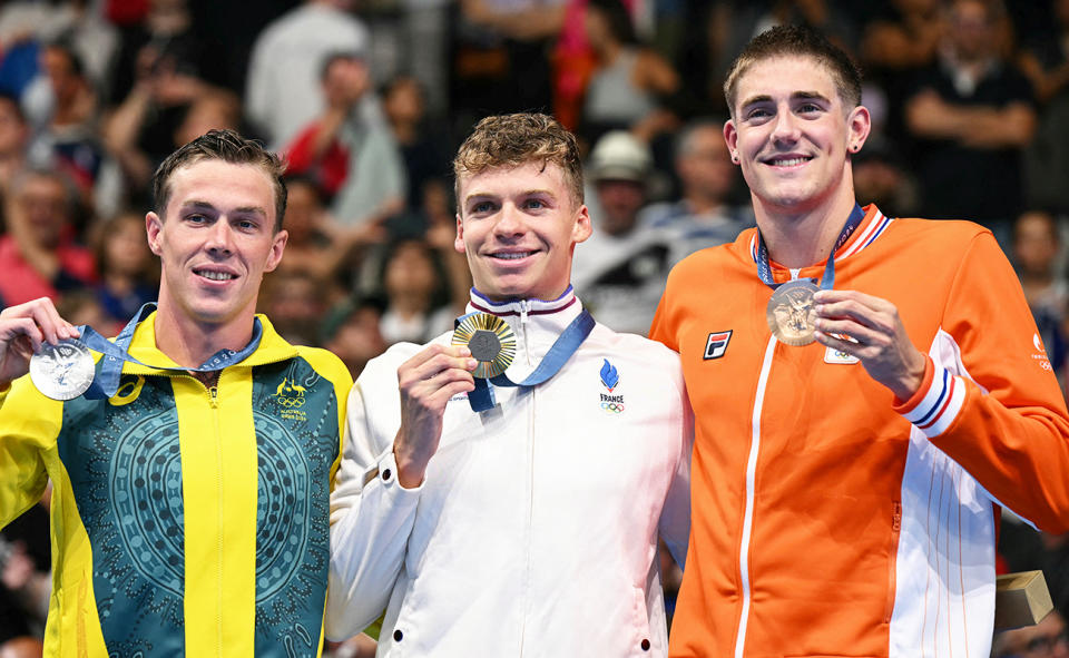 Leon Marchand alongside Aussie swimmer Zac Stubblety-Cook.