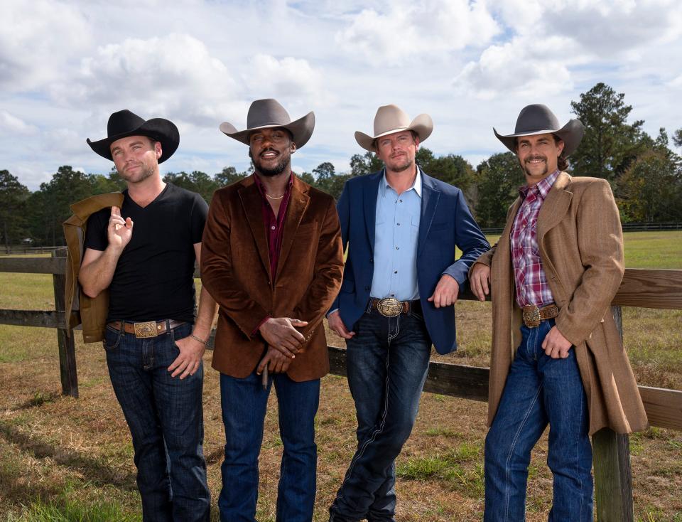 The four cowboy hat-clad "Farmers."  Hunter Grayson, Ryan Black, Allen Foster and Landon Heaton. "I came out of the womb and grabbed a hat. It's in my family," says Grayson.