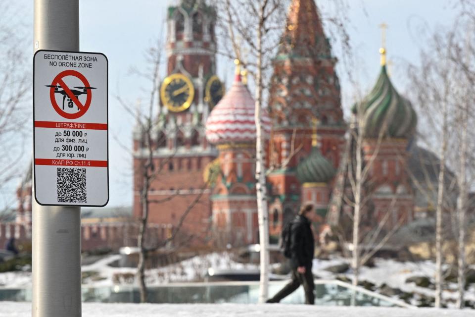 no drone zone sign near Kremlin in Moscow Russia