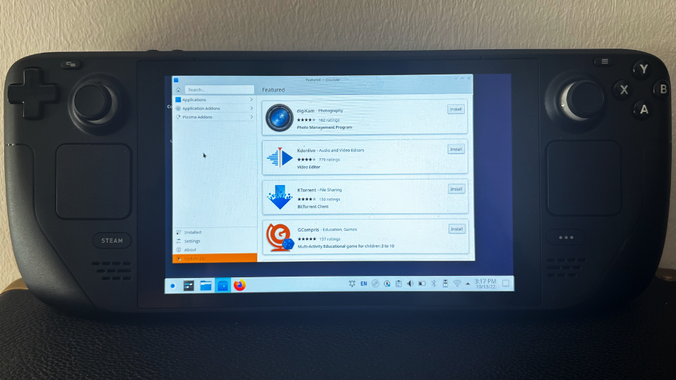 Steam Deck desktop mode with Discover app