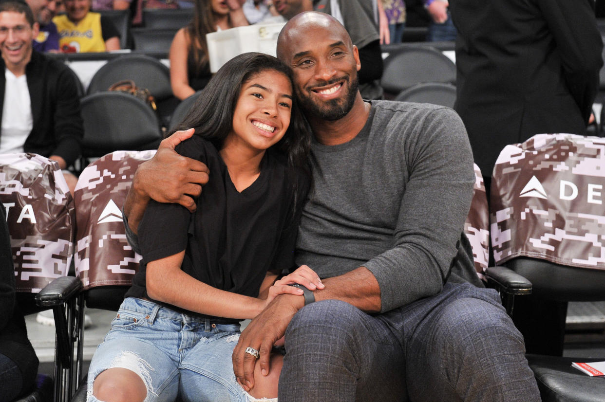 Kobe Bryant and his daughter Gianna Bryant attend a basketball game between the Los Angeles Lakers and the Atlanta Hawks at Staples Center on Nov. 17, 2019, in Los Angeles. (Photo: Allen Berezovsky via Getty Images)