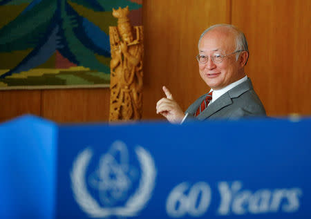 International Atomic Energy Agency (IAEA) Director General Yukiya Amano gestures during an interview with Reuters at the IAEA headquarters in Vienna, Austria September 26, 2017. REUTERS/Leonhard Foeger