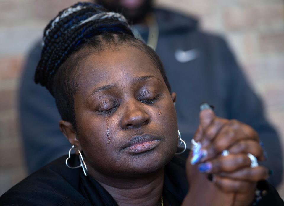 La'Trice Wright, the mother of Jaylen Burns, listens as the family shares memories of Jaylen while gathered in Jackson on Wednesday, Oct. 18. Jackson State University student Jaylen Burns, 21, of Chicago, was fatally shot on campus Sunday.
