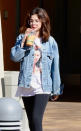 <p>The Biebs’s main squeeze stepped out for a coffee pick-me-up on Thursday, wearing a shirt with the likeness of her namesake, Selena Quintanilla. “My name was going to be Priscilla, but my cousin actually took the name when she was born six months before me,” Gomez said in an interview in 2016. “[My parents] actually loved [Selena’s] music, so they just named me after her.” (Photo: Luis/BackGrid) </p>