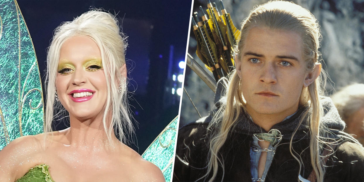 Katy Perry as Tinker Bell and Orlando Bloom as Legolas in 