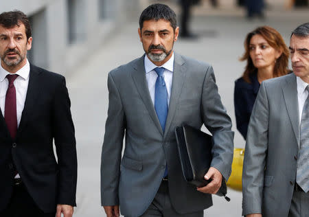Josep Lluis Trapero, the head of the Mossos d'Esquadra, the Catalan regional police force, enters the High Court to testify for the alleged crime of sedition in Madrid, Spain, October 16, 2017. REUTERS/Juan Medina