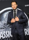 Sure, he looks great without his shirt on being the guardian of the galaxy and taking on mutant dinosaurs, but Chris Pratt can also wear a suit well. For the “Jurassic World” premiere, he buttoned up in a navy blue linen suit, black checkered button down shirt, and a black tie.