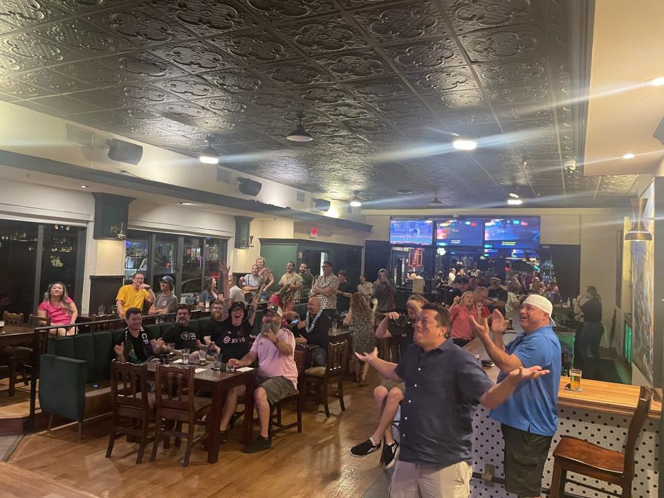 Soccer fans pack the Irish Brigade Bar in Lake Worth to watch Lionel Messi and Inter Miami.