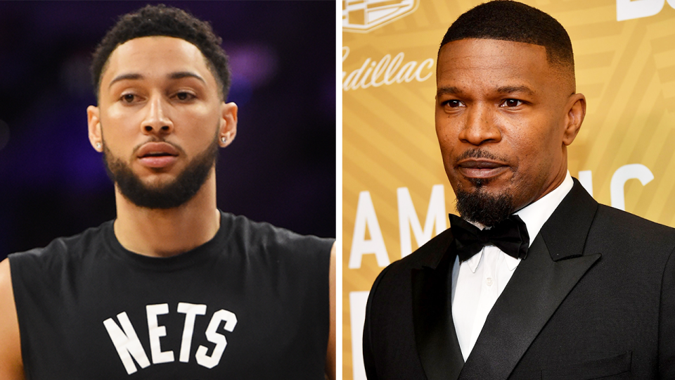 Jamie Foxx (pictured right) during an awards ceremony and (pictured left\) Aussie NBA star Ben Simmons training.