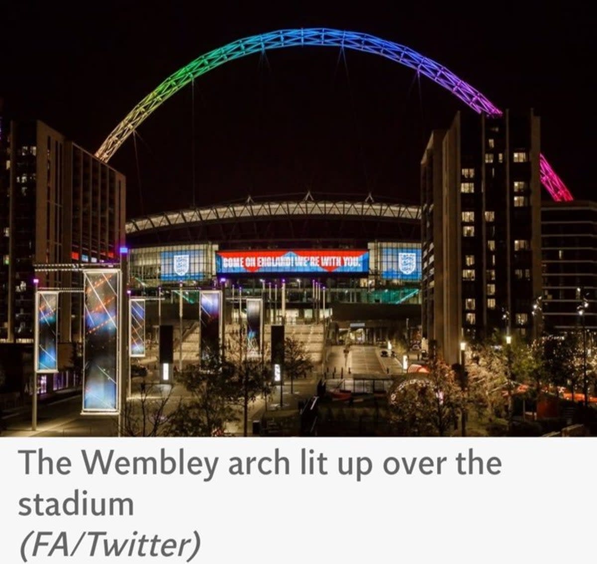 Wembley lit up in Rainbow colours (FA)
